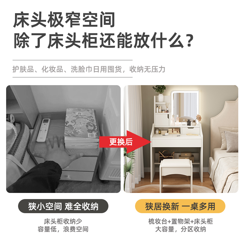 梳妆台小型卧室简约现代化妆台收纳柜一体小户型迷你床头化妆桌子高清大图