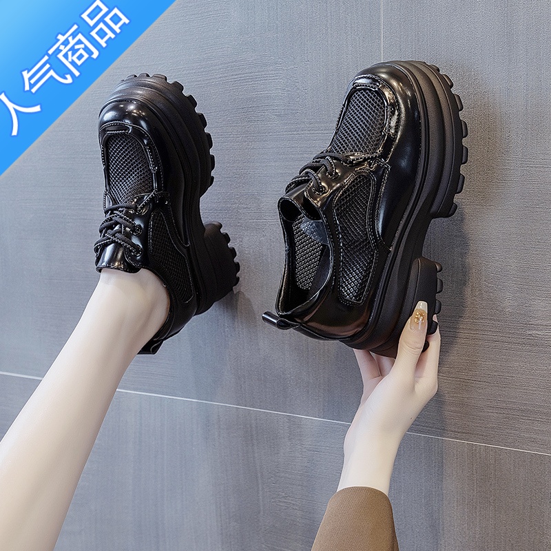 SUNTEK英伦风内增高小皮鞋女鞋子松糕厚底玛丽珍鞋2023年新款镂空乐福鞋高清大图