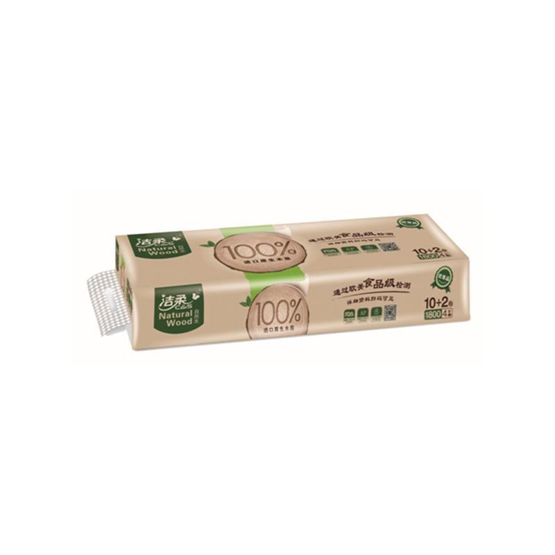 洁柔 自然木卷筒纸 低白度卫生纸有芯卷纸12卷 家用实惠1800g 12卷/提 6提装