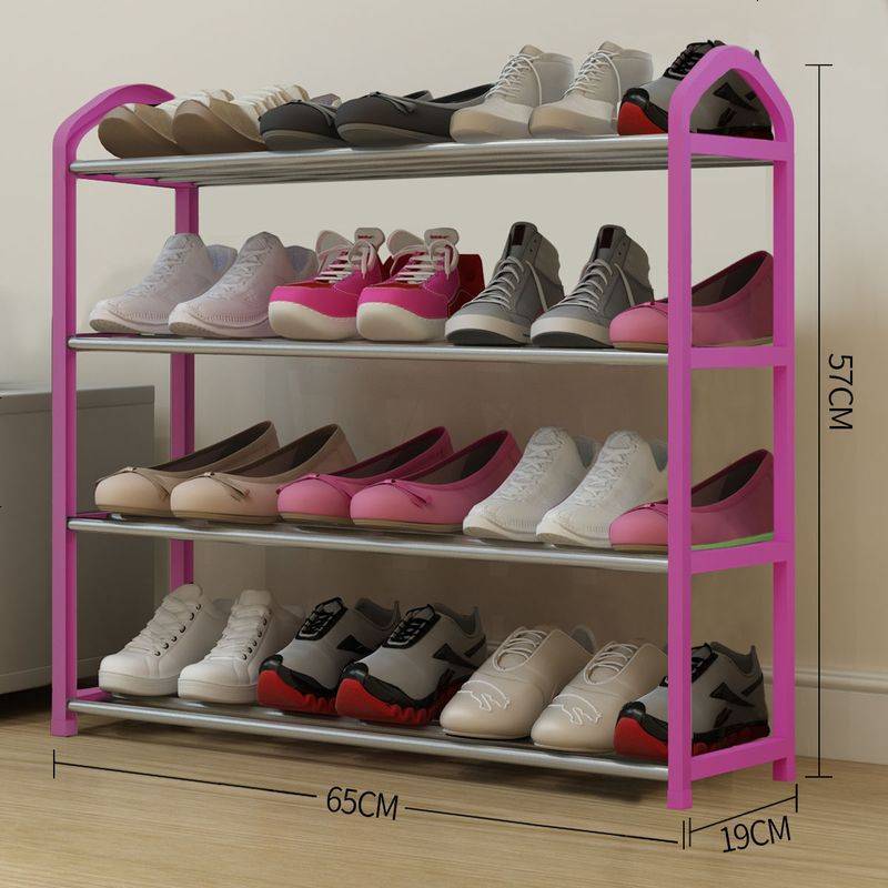 拜鼎简易多层鞋架子口家用防尘塑料经济型宿舍迷你鞋柜鞋架 四层粉色65cm