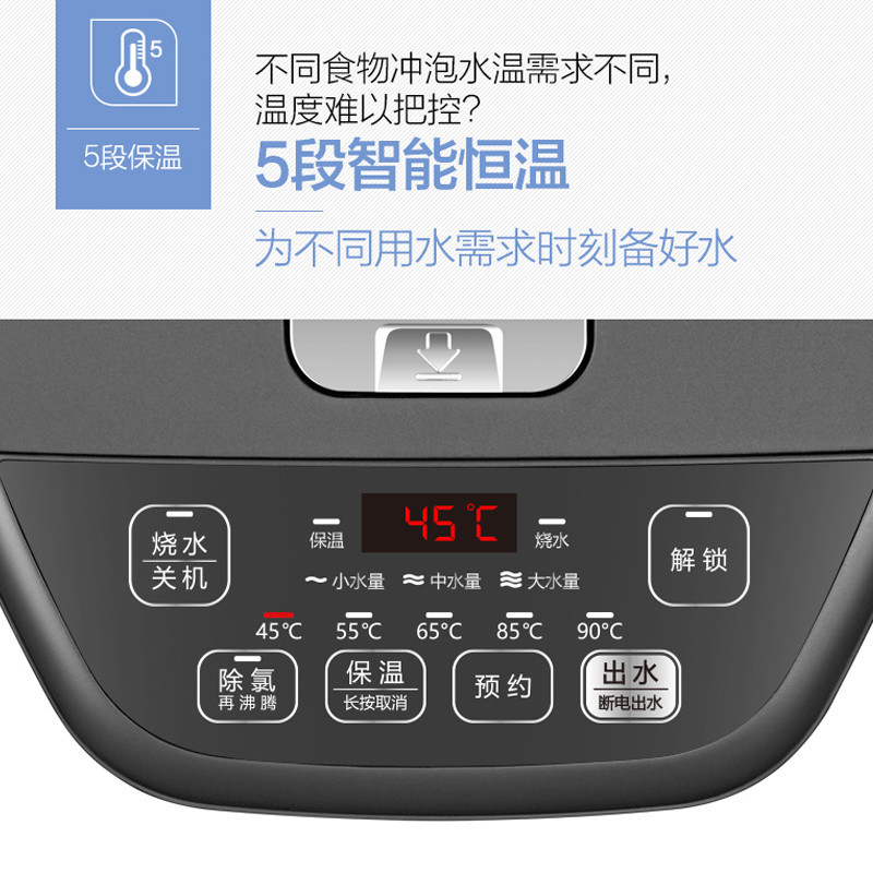 美的(Midea)电热水瓶5L五段控温防干烧热水壶智能电水壶304不锈钢水壶热水瓶电水壶双层烧水壶PF708c-50T高清大图