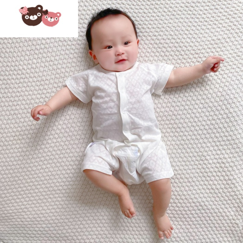 绿彩虹光婴儿连体衣夏装薄款新生儿夏季无骨爬服短袖男女宝宝家居服棉