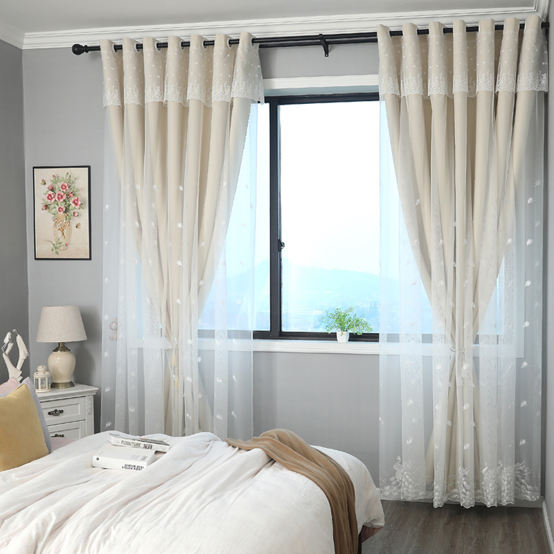 家柏饰(CORATED)遮光窗帘遮阳布北欧简约客厅卧室双层一体网红款飘窗帘轻奢小清新 灰色【帘头款】 2.5m宽×2.7m高一片【挂钩式】