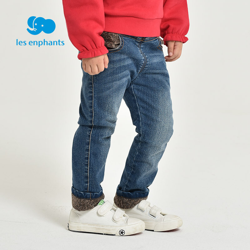 丽婴房lesenphants童装女宝宝儿童豹纹拼接加绒牛仔裤长裤b01参数