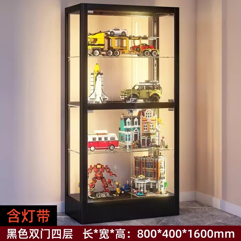 戴劲 透明展柜手办展示柜带灯玻璃柜模型陈列柜双门四层800*400*1600mm