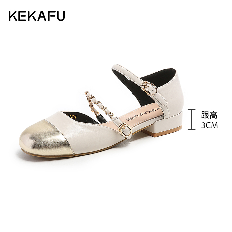 珂卡芙小香风凉鞋女夏季2023新款外穿法式包头百搭平底玛丽珍女鞋