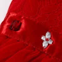[99元3件]米喜迪mecity童装春新款女童蕾丝腰部红色连衣裙宴会礼服裙