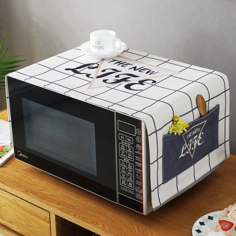 床头柜盖巾棉麻布艺盖布防水防油罩通用烤箱罩防尘罩微波炉罩 HJYH-04 防水.双开门冰箱【170*70cm】