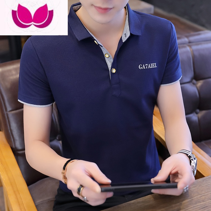 七斓短袖t恤男士2023新款衬衫领半袖打底衫polo衫有带领热天休闲衣服