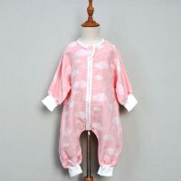 雅赞(YAZAN)春夏季薄款爬服睡袋纯棉纱布宝宝婴儿长袖短袖两层分腿空调房