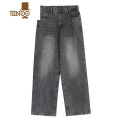 YANXU美式高街复古烟灰色松紧腰牛仔裤男女拖地宽松直筒阔腿垂NU仔烟