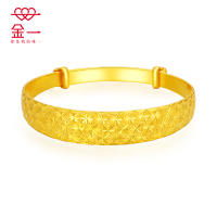 金一 足金999 时尚宽版满天星女士黄金手镯 推拉扣可调大小送女友送妈妈(计价)AAE005