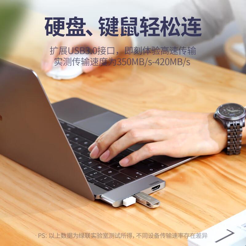 绿联Type-C扩展坞USB-C转HDMI高清4K投屏转换器多个USB分线器直插式拓展坞高清大图