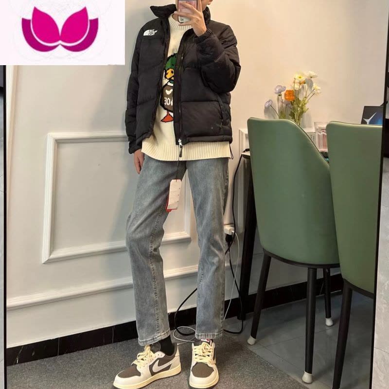 七斓2023韩版ins超火浅蓝牛仔裤男士修身直筒裤百搭潮流九分长裤图片