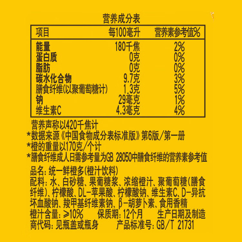 统一 鲜橙多450ml*15瓶/箱高清大图