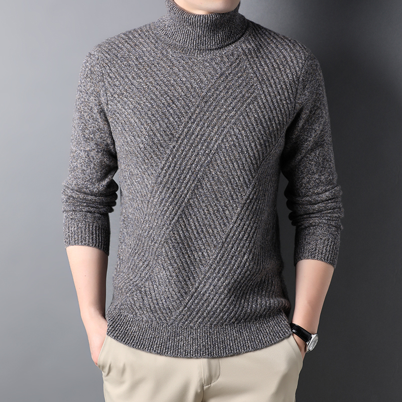 恒源祥100全羊毛衫男士高领毛衣加厚修身纯色时尚百搭毛线衣服男装