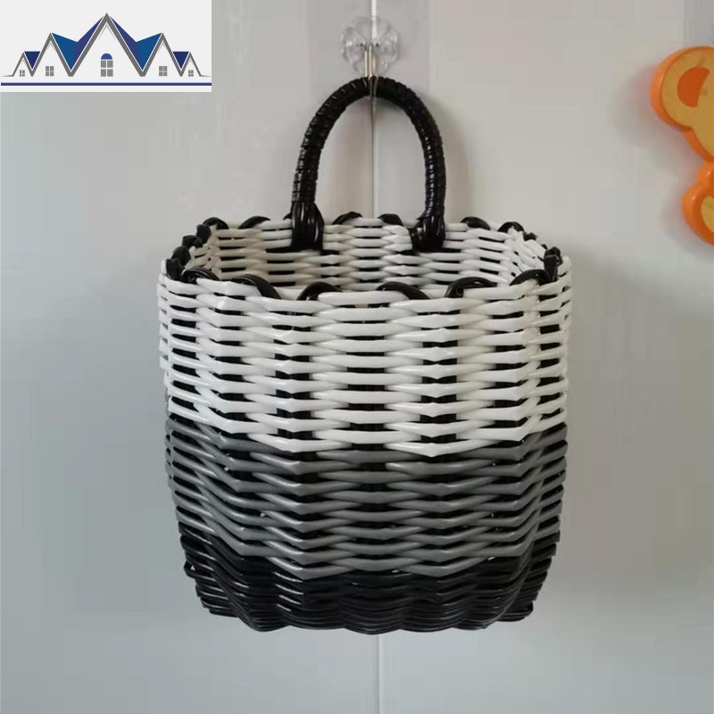 塑料编织小挂篮洗澡蓝浴室手提收纳筐卫生间厨房置物篮迷你小篮子 三维工匠收纳篮 黑色渐变