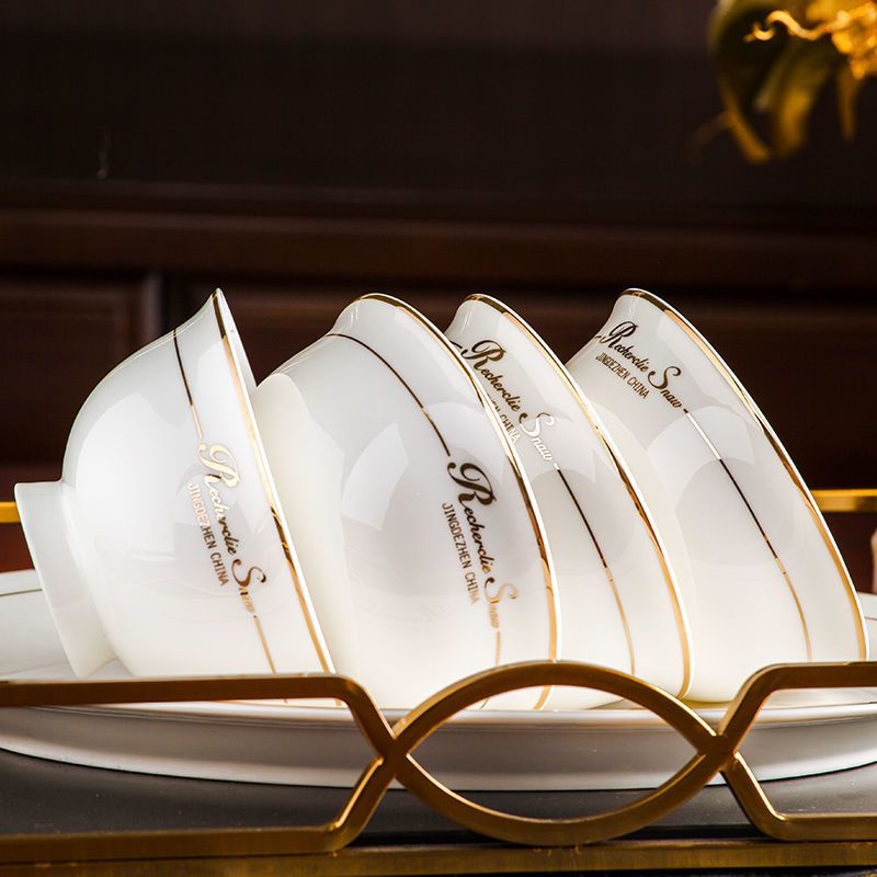 纯白 4.5英寸高脚碗6个装 景德镇陶瓷碗饭碗家用防烫高脚碗4.