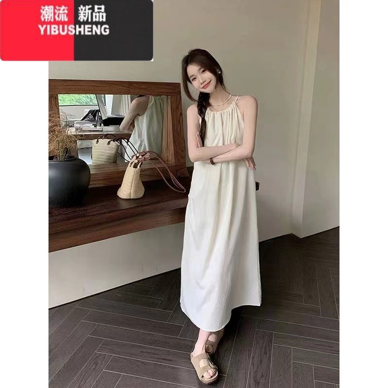 YIBUSHENG茶歇法式挂脖吊带连衣裙女季2024新款大码高级海边度假仙女长G高清大图