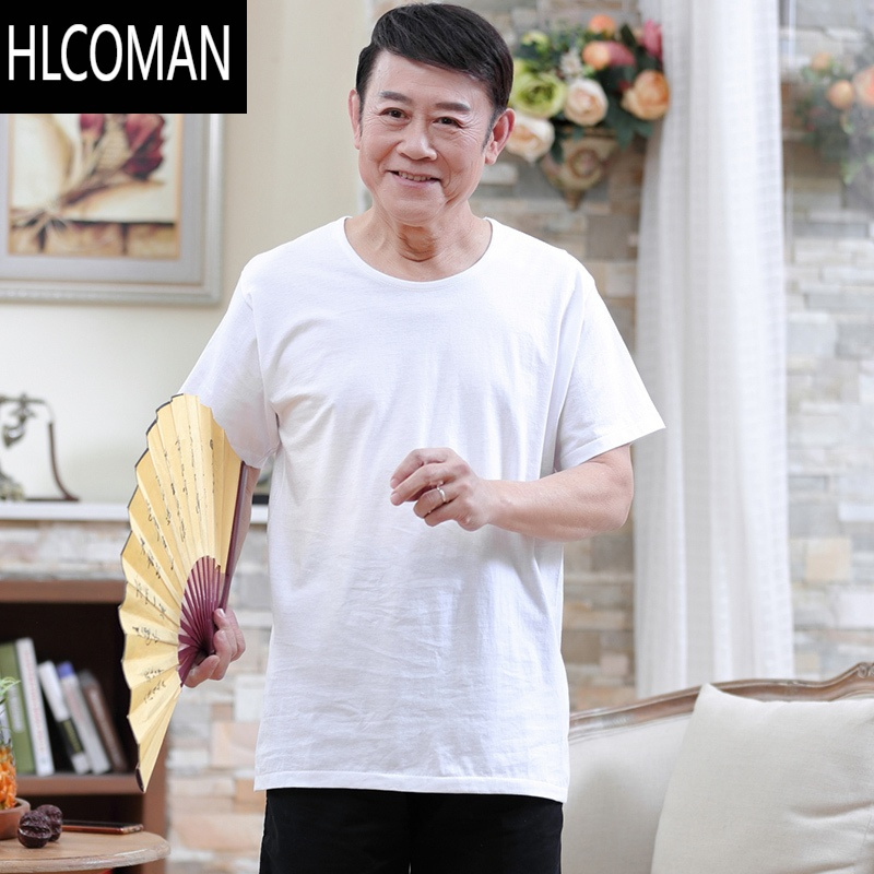 hlcoman中年男士短袖t恤中老年人白汗衫夏装上衣爸爸背心老头衫爷爷