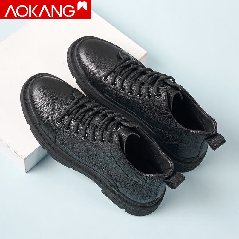 奥康男鞋高帮鞋马丁靴男士休闲鞋牛皮百搭鞋子男潮流单靴子图片