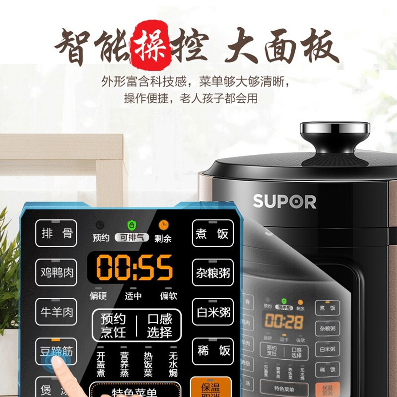 苏泊尔(SUPOR)电压力锅 电高压锅球釜双胆6升大容量 智能预约家用煲汤煮饭锅 [王源代言]