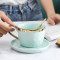贝瑟斯 奢华描金陶瓷咖啡杯子杯碟勺套装家用茶具咖啡器具 柠檬黄