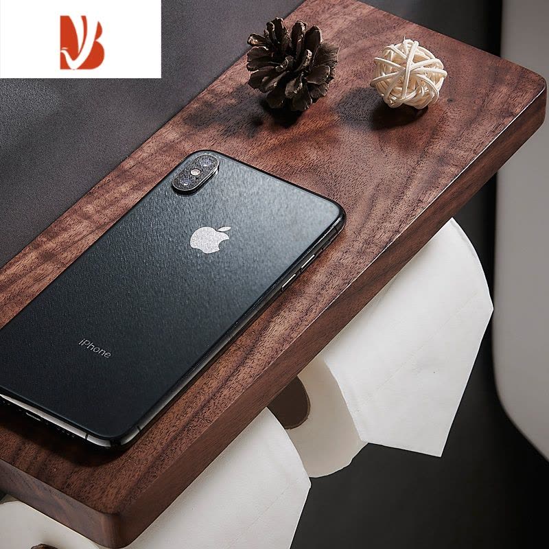 三维工匠实木纸巾架卫生间免打孔厕所手纸卷纸架卫生纸置物架纸巾盒壁挂式 中款 平面胡桃木单钩纸架[打孔/免打孔 双用]图片