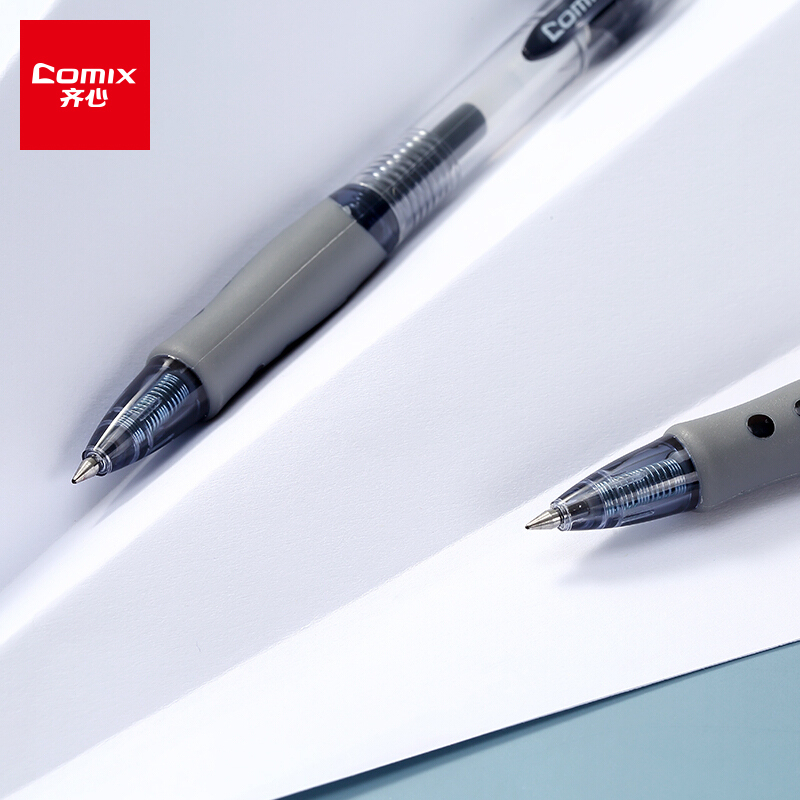 齐心(Comix)0.5mm速干子弹头黑色按动中性笔/水笔/签字笔12支/盒 GP108