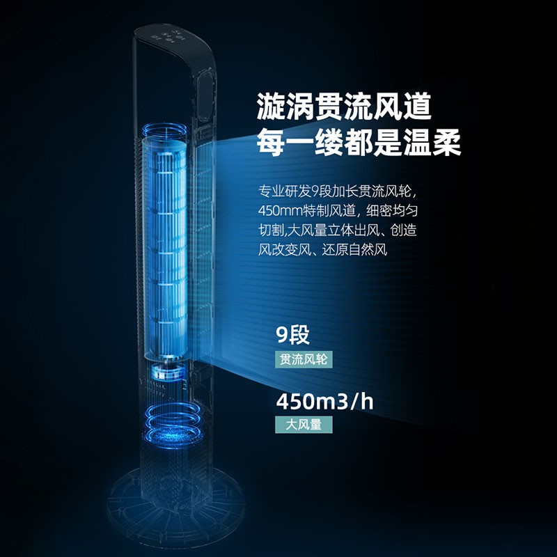 艾美特(AIRMATE) 塔扇电风扇无叶风扇智能落地扇机械遥控轻音立式家用办公室卧室风扇空气循环风扇 (机械升级款)黑白