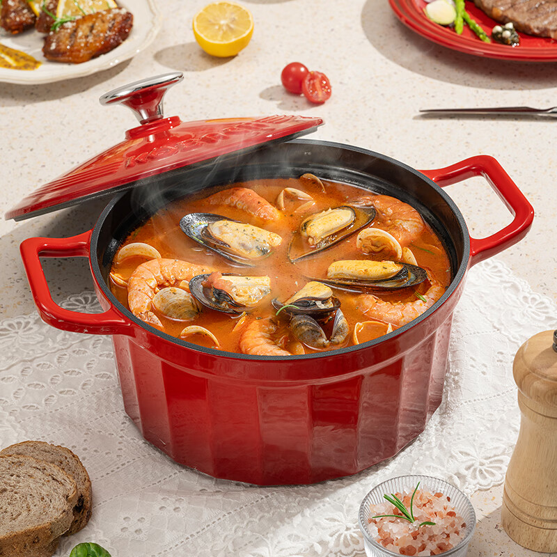 康巴赫 铸铁珐琅焖炖锅-22cm(樱桃红) (KGF-D22A)高清大图