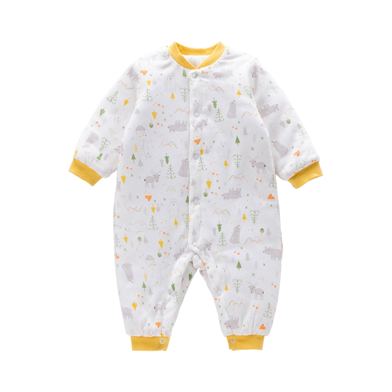 新生婴儿衣服秋冬0-3个月宝宝保暖夹棉加厚连体爬爬服外出抱衣潮