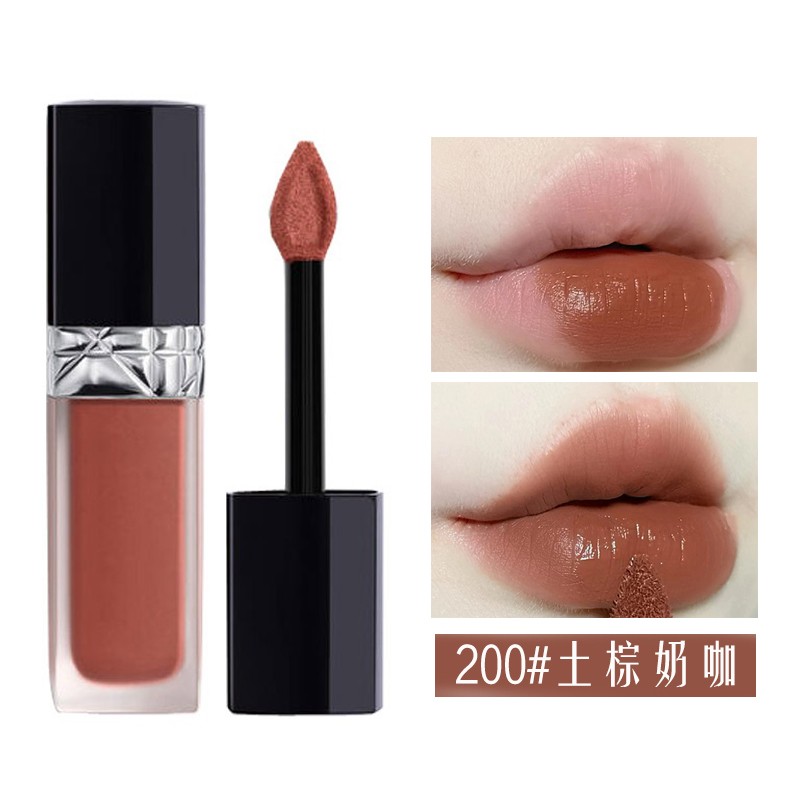 迪奥(Dior)持久黑盖哑光唇釉烈艳蓝金锁色保湿显色唇蜜 200#土棕奶咖