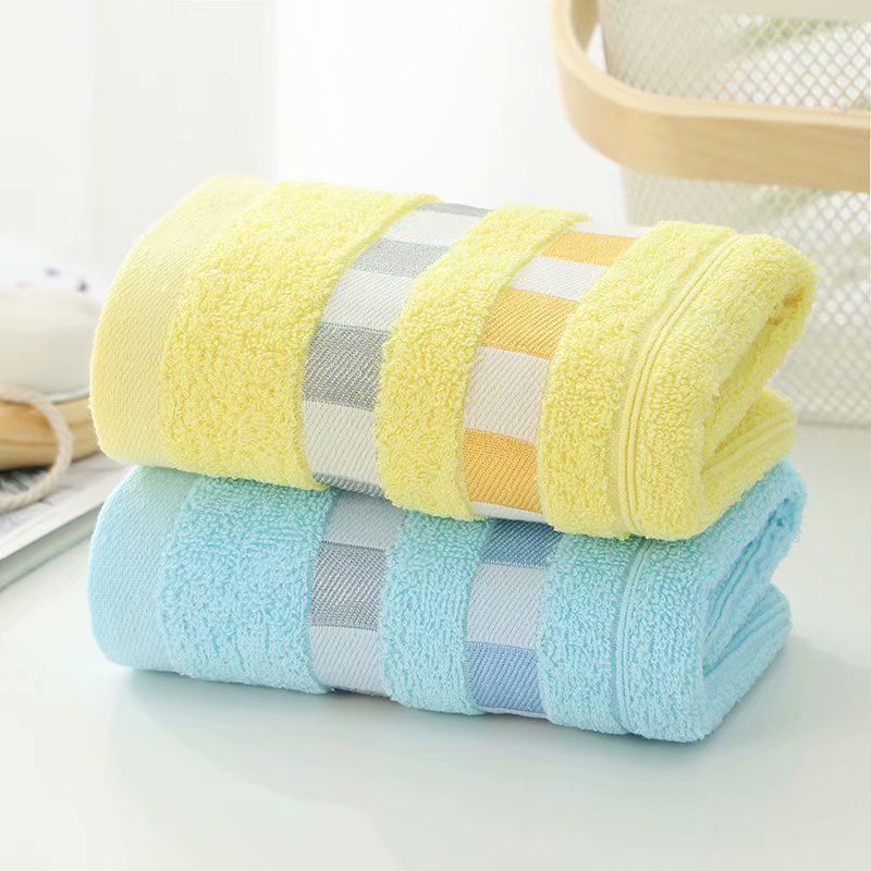 棉毛巾成人洗澡大毛巾洗脸巾手巾吸水不毛批发福利家用加厚 （2条装）方格时光【黄+蓝】