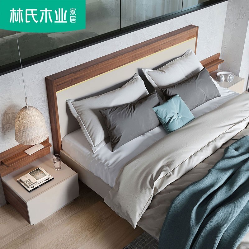 林氏木业现代简约风板式18米双人床卧室家具时尚组合床ij1a