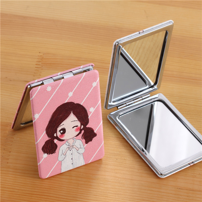 高档pu随身便携双面折叠皮镜美妆化妆小镜子可爱女生梳妆镜公主镜