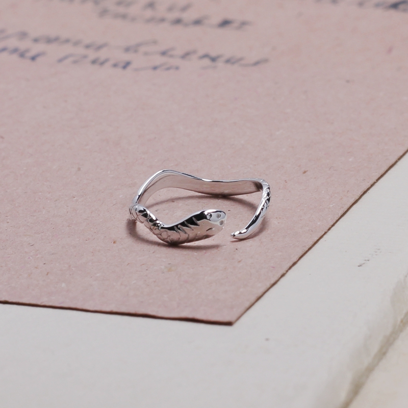 925银纯银指环简约学生个性银饰韩版可调节大小尾戒戒指一条小蛇送女朋友老婆情人节七夕生日礼物