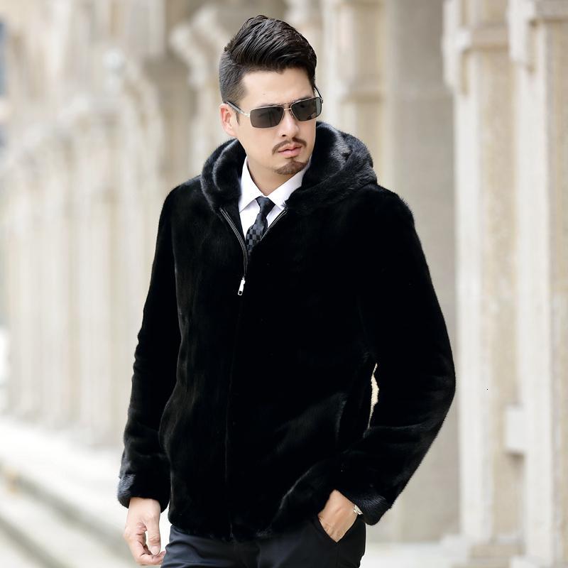 天鹅绒貂皮大衣男款整貂男士水貂皮连帽外套潮款海宁