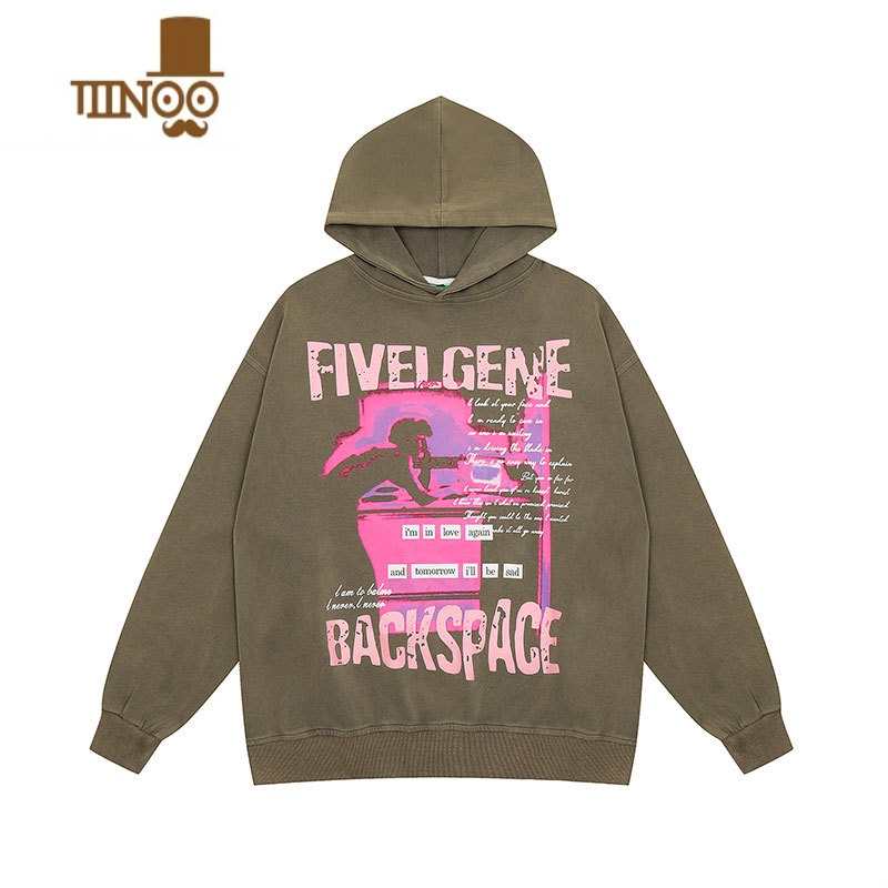 YANXUMAKAA美式复古印花T恤潮牌高街水洗做旧宽松男女情侣短袖卫衣高清大图