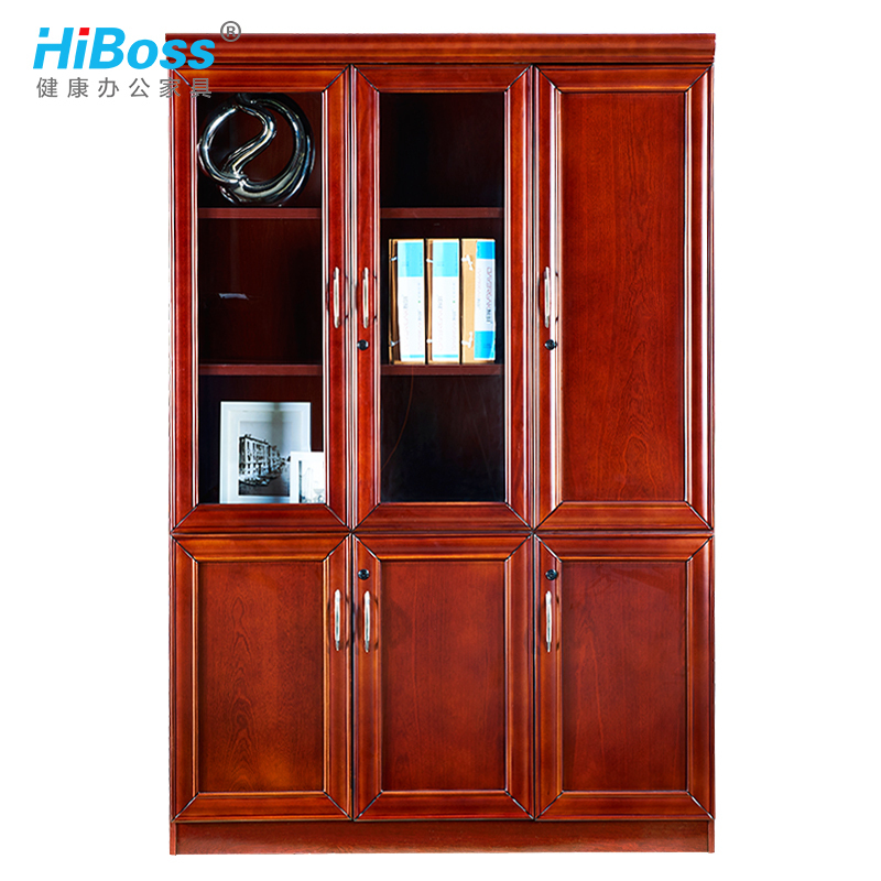 HiBoss办公室柜子文件柜木质带锁资料柜油漆贴实木皮抽屉式书柜