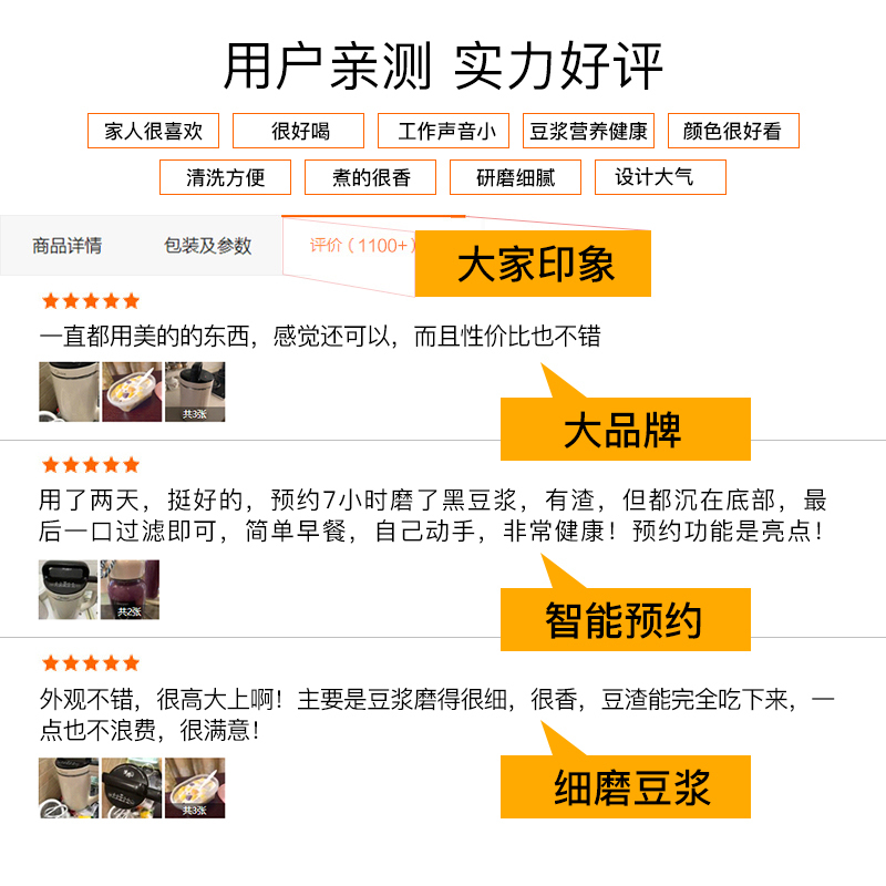 美的(Midea)DJ12B-Easy201豆浆机涡流无网研磨快速制浆早安豆浆干豆一键预约家用果蔬汁机底盘加热 1.2L