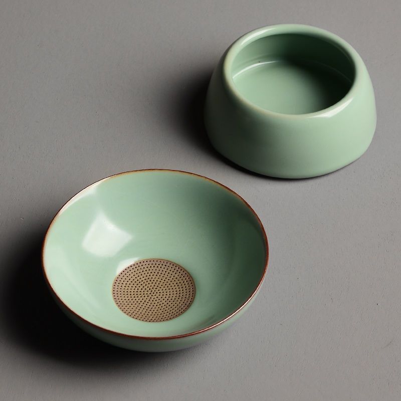 汝窑茶漏茶滤器茶叶过滤网开片可养陶瓷茶隔全瓷孔茶滤茶具道配件单个