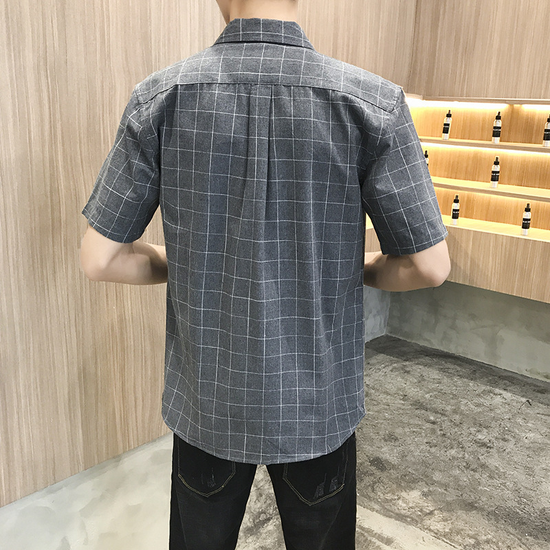 吉普战车2021年夏季新款男士衬衫男商务休闲时尚格子短袖衬衫男士中青年工装衬衣男士外套寸衫大码男装百搭潮款-5