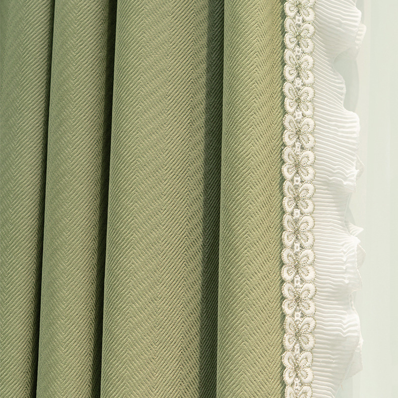 添福运 法式浪漫轻奢遮光窗帘北欧简约现代挂钩窗帘打孔窗帘飘窗客厅帘子遮阳布拼色儿童房奶油风窗帘轻奢卧室挂钩纯色窗帘高清大图