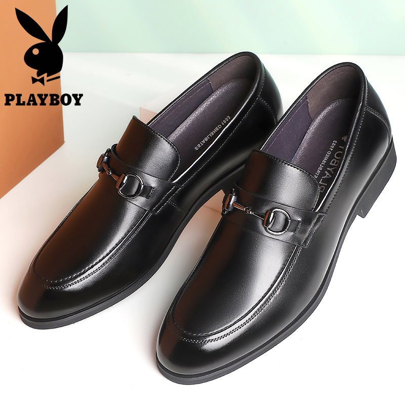 花花公子皮鞋男商务正装青年真皮套脚一脚蹬豆豆鞋休闲男鞋休闲鞋