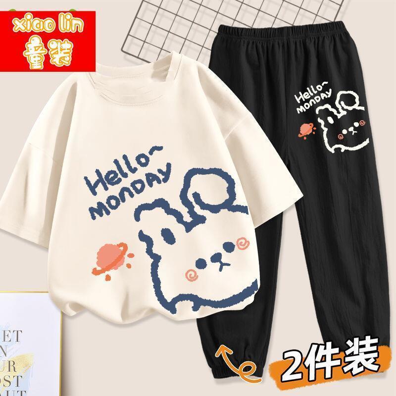女童套装夏季薄款宽松短袖防蚊裤两件套儿童夏装洋气童装女高清大图