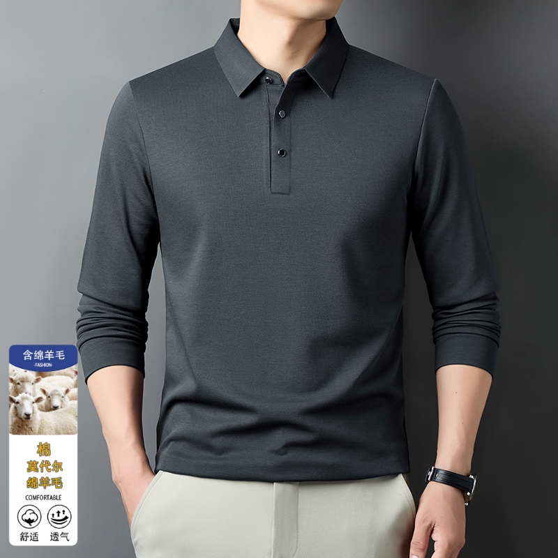 正品冬季男士100%绵羊毛翻领中年商务休闲加厚保暖打底衫100%羊毛衫男秋冬新款翻领加厚毛衣中年爸爸装羊绒打底衫 深灰 190