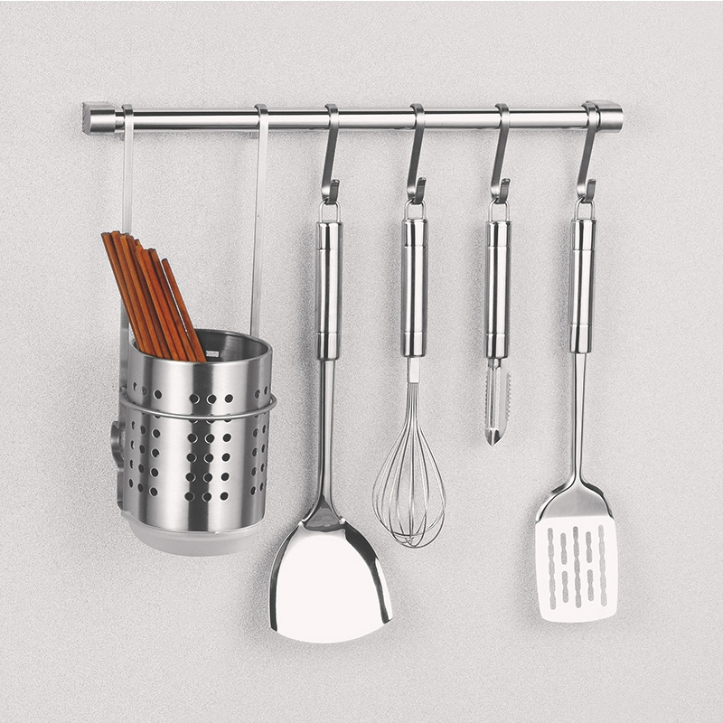 304不锈钢厨房免钉挂杆挂钩厨房置物架墙壁挂架收纳架免打孔挂件视频