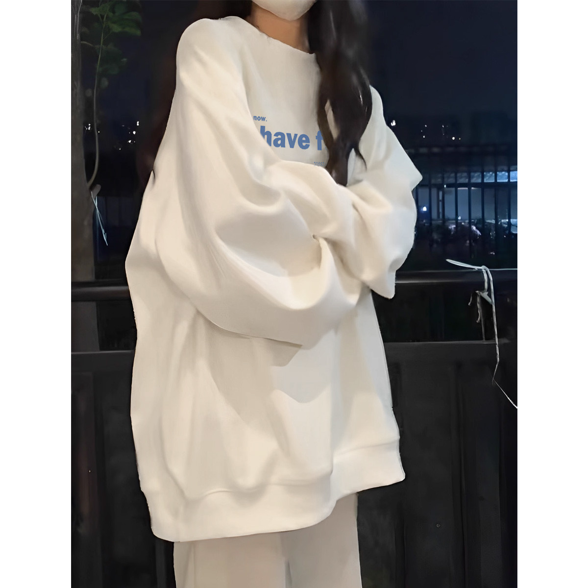 【1.5折价56元】唐狮春季圆领卫衣女字母印花上衣韩版流行长袖百搭卫衣ins 米白 L