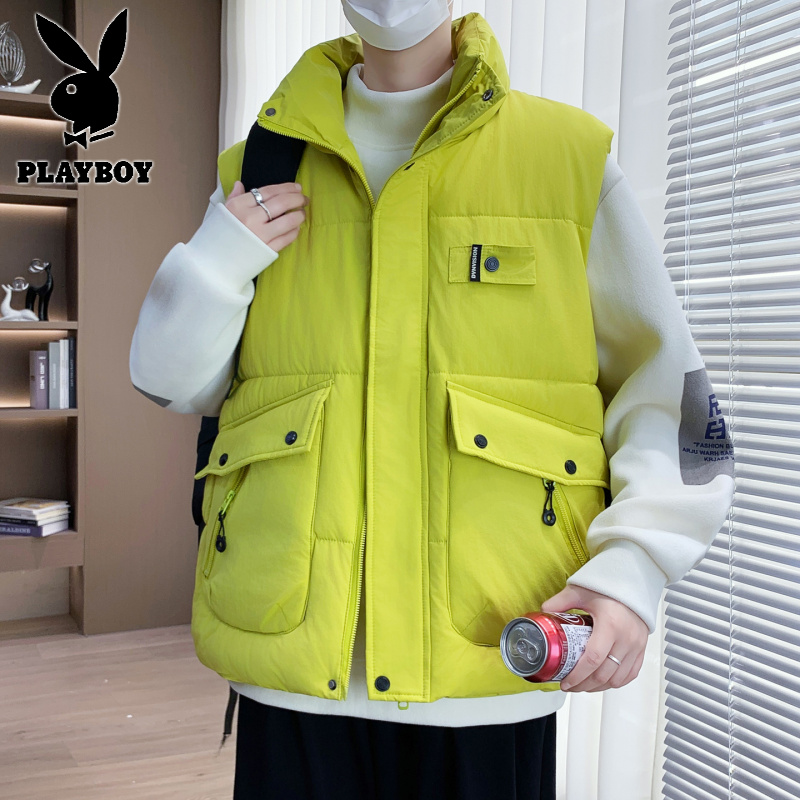 花花公子新款高品质M-329工装马甲男立领大口袋潮流青少年加厚保暖单穿冬季坎肩单穿高清大图